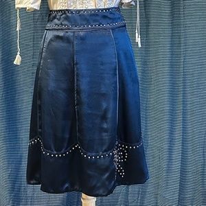 Navy Blue 100% Silk Bow Skirt by Marc by Marc Jacobs with Rhinestones